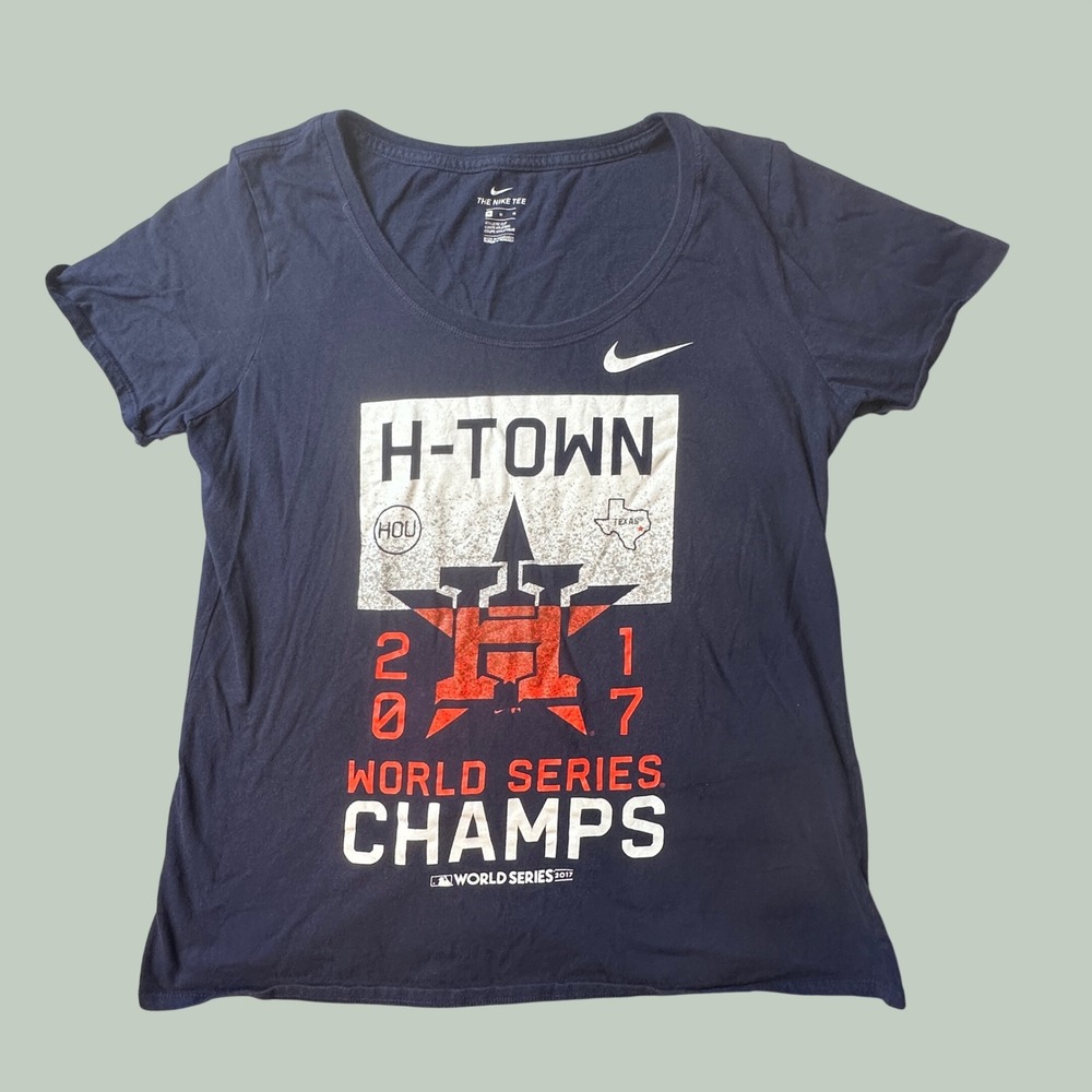 Nike‎ T-Shirt Womens M Navy Houston Astros 2017 World Series Champs Graphic Tee